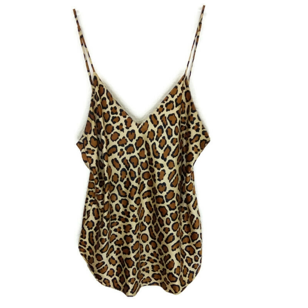 Lasoie Vintage 100% Silk Leopard Print Tank Top L